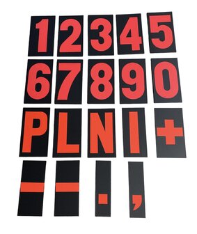 Pitbord losse set cijfers (zwart/fluor rood)